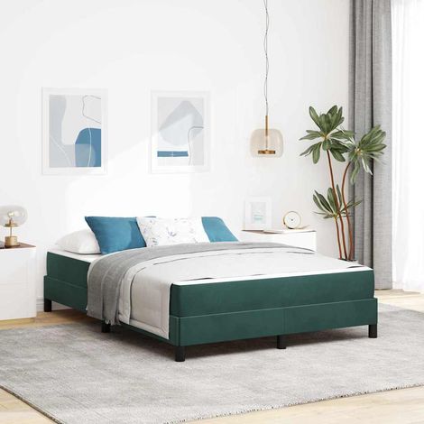 Lit boxspring avec matelas-Lit à ressorts-Sommier à ressorts de lit Vert foncé 140 x 200 cm Velours 469652 (1/5)