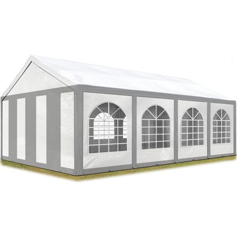 Excellent Marquee 4x8 m with strong PE 450 N tarpaulin Party Tent with fully galvanised & bolted steelframe grey white (1/5)