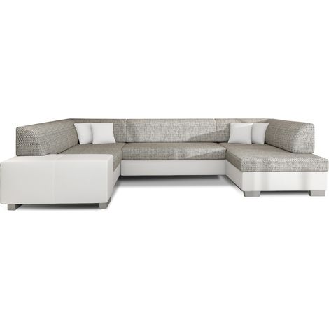Canapé panoramique en U Gris & Blanc convertible 6 places HAVANE couchage 125x280cm (1/4)