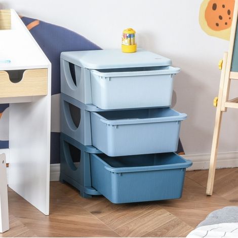 Kinder-Aufbewahrungsmöbel mit 3 Schubladen, 37 x 37 x 56,5 cm, Kunststoff, blau, OKMYHOME (1/5)