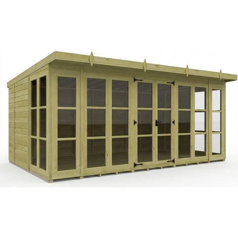 16ft x 10ft Georgian Pent Summer House - Pressure Treated Timber - L488 x W305 x H210 cm - Natural