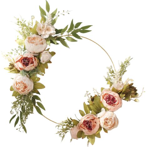 Guirlande Fleurs Artificielles Pivoine Rose, Couronne Murale 50cm pour Porte d'Entrée Mariage Décoration Intérieure -KZQ (1/2)