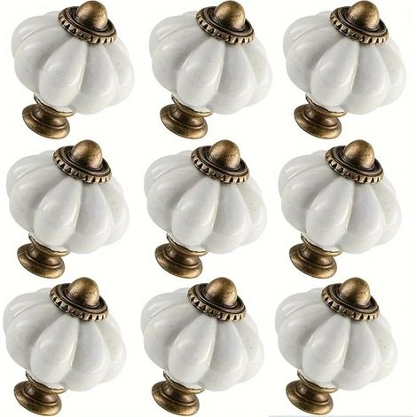 Poignées de meubles vintage blanches en forme citrouille, lot 6 (1/5)