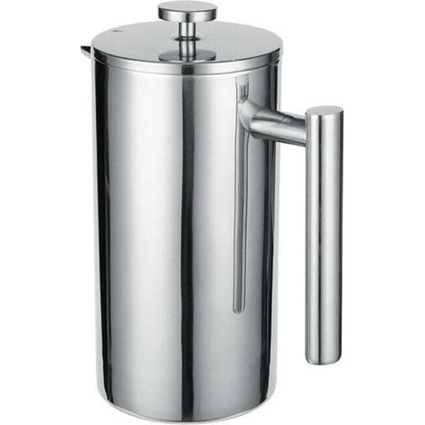Cafetera francesa de acero inoxidable de 1 litro (5 tazas), termo de doble pared, con pared aislante XU, con filtros de repuesto e instrucciones - KZQ (1/4)