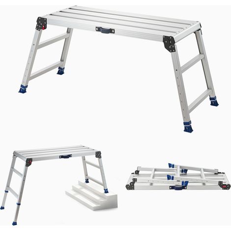 Mophorn Plataforma de trabajo plegable con altura ajustable de 584 a 876 mm, capacidad de carga de 226,8 kg, fabricada en aluminio, diseño antideslizante y portátil (1/5)