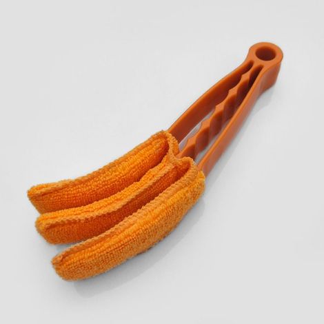 Brosse de nettoyage multi-usages pour grille d'aération de voiture - Manche en microfibre pour stores, fenêtres, claviers, draps, pare-soleil, couleur orange (1/5)
