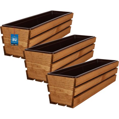 KOTARBAU® Lot de 3 Jardiniere Extérieur - Bac à Fleurs - avec Insert Plastique - Jardiniere Rectangulaire - 60x18x15 cm - pour Terrasse - Jardin - Décoration Extérieure - Chêne (1/4)