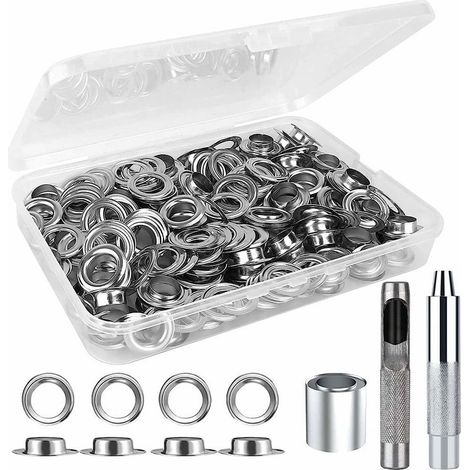 Kit de Trousse à Oeillets Outils 12mm - 120 Ensembles Oeillet Métallique - Grommet Outils à Oeillet pour Bricolage Rideaux Bâche Toile Tente de Réparation