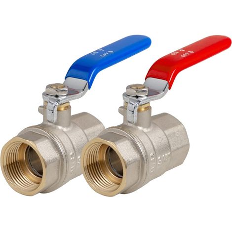 Lot de 2 robinets à boisseau sphérique 3/4" IG-IG en laiton, poignée à levier bleu et rouge, PN-40, pour eau, gaz, plomberie (1/5)