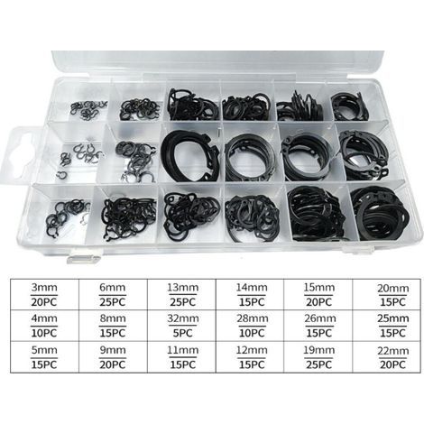 300Pcs 18 Tailles Noir Métal Automobile Circlip Snap Anneau C Clip et Boîte Universel (1/2)