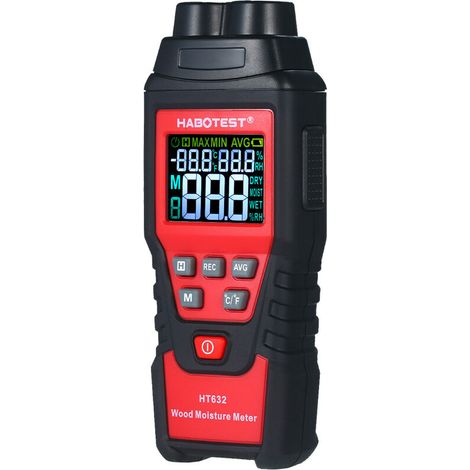 HABOTEST Holzfeuchtemessgerät 0-99,9% Digitales Holzhydrometer mit 2-poliger Sonde Holzfeuchtetester mit Hintergrundbeleuchtung Thermometer Hygrometer Holzfeuchtetester Holzfeuchtigkeitspapier Betonob (1/5)