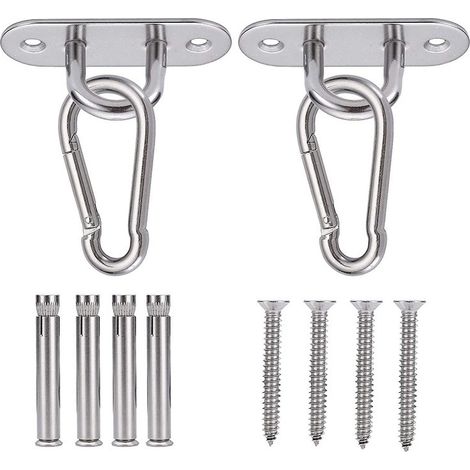 Deckenhaken mit Edelstahl-Karabiner, Hängemattenhalterung aus Edelstahl, geeignet für Beton-/Holzdecken, Gelenkhaken, ideal für Hängemattenstühle