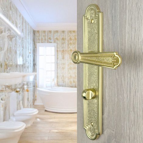 Ouvre&Déco – Poignée de porte condamnation REGENCE – Laiton poli – Entraxe 195 mm – Design élégant pour espaces intérieurs (1/5)