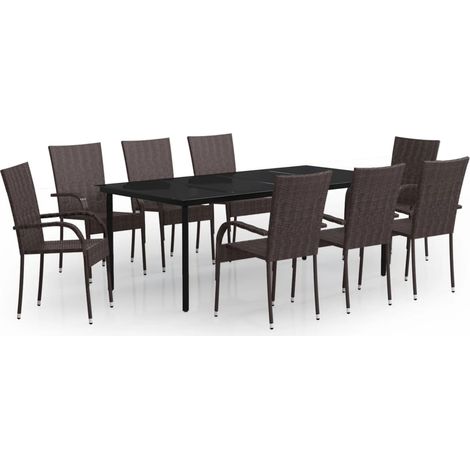Maison Exclusive - Set da Pranzo per Giardino 9 pz con Cuscini Marrone e Nero
