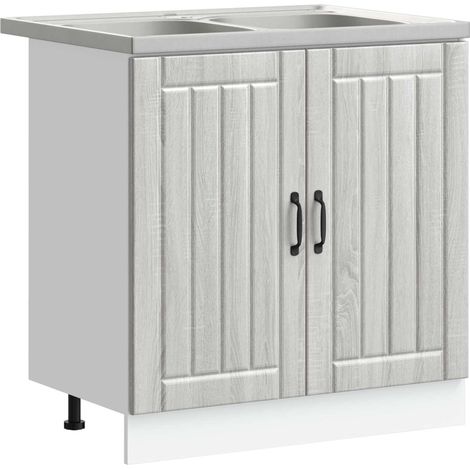 Maison Exclusive - Mobiletto per lavabo con porta Lucca 2 pcs Grigio Sonoma