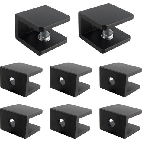 Set mit 8 verstellbaren quadratischen Glasregalhalterungen, für 5–8 mm Holz/Glas, Ersatzteile für Badezimmerregalhalterungen, schwarz (1/5)