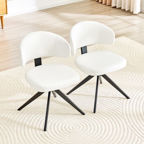 Lot 2 Chaises Salle à Manger Pivotantes Similicuir Dossier Courbé Pieds Métal Robuste pour Cuisine Salon Bureau Moderne (1/5)