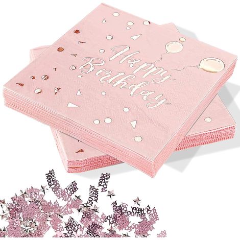 Geburtstagsservietten aus Papier – 60 Stück – Roségold – 33 x 33 cm – mit Konfetti – Partydekoration für Frauen und Mädchen (1/5)