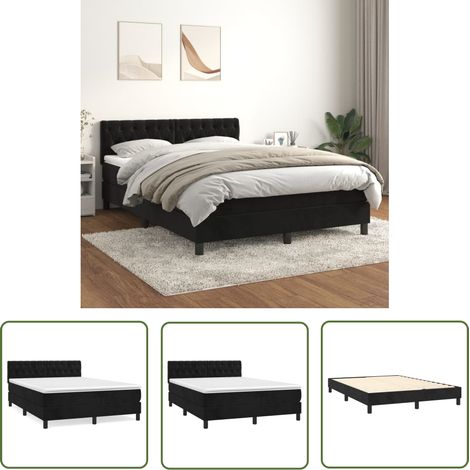 The Living Store Sommier à lattes de lit avec matelas Noir 140x200 cm Velours - Lit Tapissier - Lit Velours - Lit Double - Literie - Chambre À Coucher (1/5)
