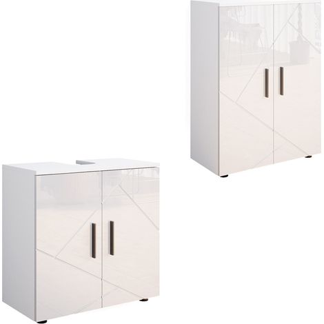 Badezimmermöbel-Set Irma, Weiß Hochglanz, 2 Teile, mit Midischrank, Vicco
