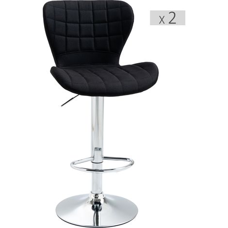 Set aus 2 Designer-Barhockern, verstellbare Sitzfläche 59–81 cm, 360° drehbar, schwarzes Leinen