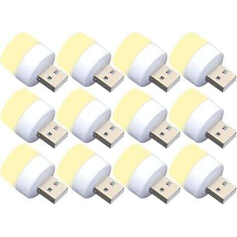 Lot de 12 mini ampoules LED USB de nuit, sans capteur de lumière, blanc chaud, compactes, idéales pour chambre à coucher, salle de bain, cuisine, voiture (1/4)