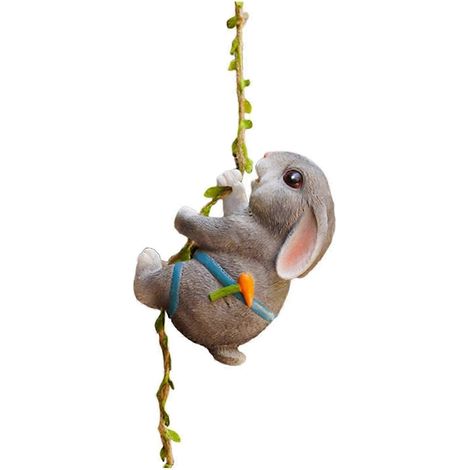 Kletternde Tierfigur, Gartenstatue, bezaubernde Hängedekoration für Terrasse, Garten, Feengarten, Rasen, Mikrolandschaft-Rabbit Gray (1/5)