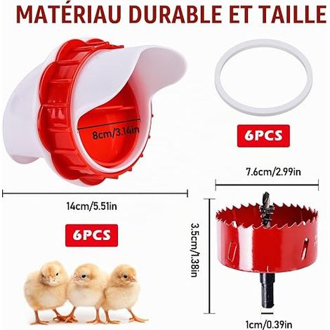 Chicken Feeder, Chicken Feeder, Gravity Poultry Feeder Kit, Chicken Feeder, Anti Pest Feeder for Buckets, Barrels, Troughs (1/4)