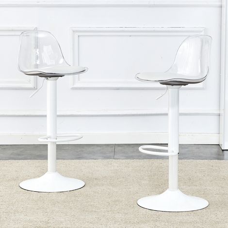 MEUBLIV Tabourets de bar réglables transparents et blancs, lot de 2, pivotants 360° (1/5)