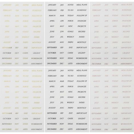 feuilles d'autocollants dorés pour scrapbooking, autocollants de calendrier mensuel en anglais, autocollants de mots anglais-16x10.9x0.1cm