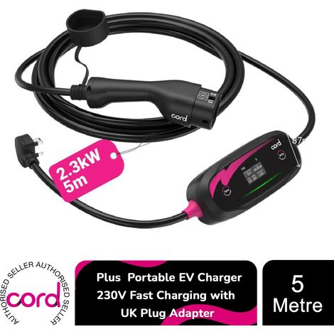 Cord Plus 5m Portable EV Charger 230V Fast Charging with UK Plug Adapter (1/5)