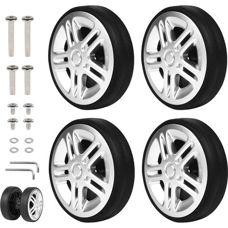 4 ruedas universales para maleta de 50 x 11 mm, ruedas de repuesto de goma con ejes para reparación de maletas, color plata.
