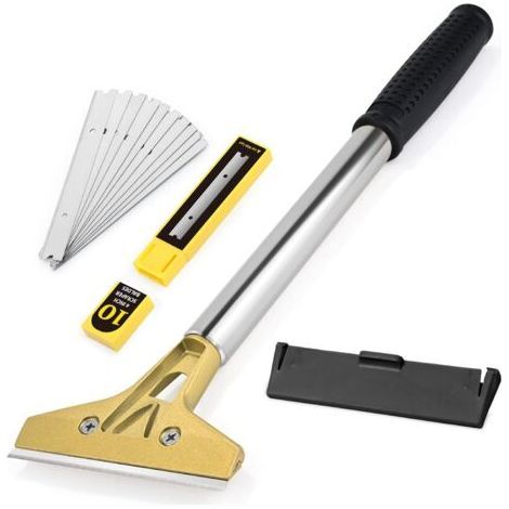 Glass Scraper with 10 Blades, 33cm Handle, 100mm Carbon Steel Blades, for Tile, Wallpaper, Glue, Mirror, Hob (1/5)