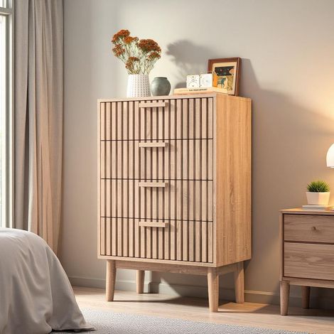 Kommode mit 4 Schubladen, Holz, erhöhte Füße, Kippsicherung, Naturholz (1/5)