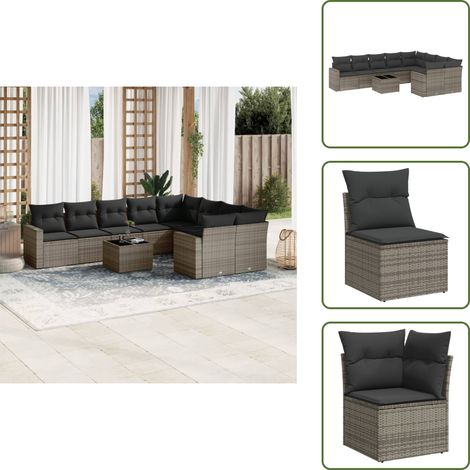 Salon de jardin avec coussins 10 pcs gris résine tressée - Ensemble Salon De Jardin - Meubles De Jardin - Salon De Jardin Design - Set Salon De Jardin - Fauteuil De Jardin (1/5)