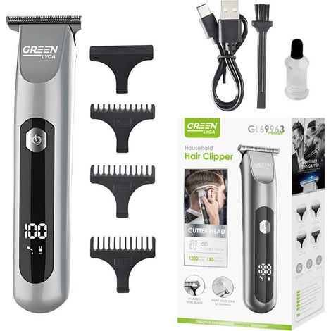 Tondeuse à cheveux LYCA GL69963 verte, gris argenté, lame en forme de R, autonomie de 150 minutes, format voyage compact