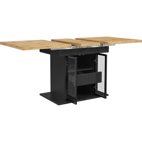 Table à manger extensible avec rangement, MDF et métal, noire 110-140 cm (1/5)