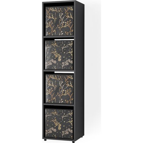 Scaffale Ludus, Nero, 142.5 x 36.2 cm con 2 scatole pieghevoli opt.2, Vicco