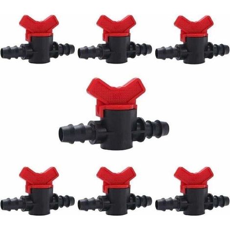 7 Pièces Vanne Commutation d'Irrigation, Irrigation Pipe Valve Switch, Robinet Jardin en Plastique PE, Robinet Barbelé Double Male, pour L'irrigation des Pelouses de Jardin, pour 16mm (1/4)