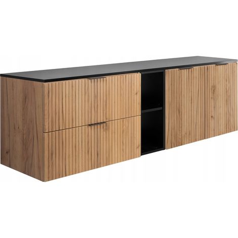 Waschtischunterschrank - 140 cm - Schwarze Eiche - Modernes Design - Soft Close und Praktisch