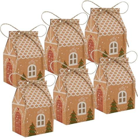 Lot de 6 boîtes de Noël Boîte en papier kraft avec corde en chanvre Boîte de Noël avec couvercle pour bonbons, friandises et cadeaux
