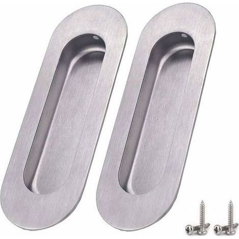 Paquet de 2 Poignées– Argent de Porte à Porte Coulissantes Poignée Ovale Encastrées en Acier Inoxydable Brossé Satiné Poignée (1/5)