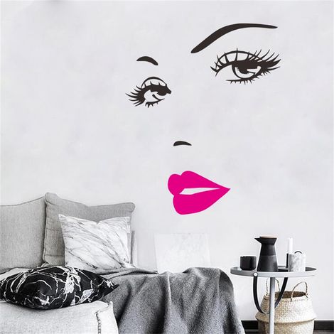 Sticker mural visage de femme aux lèvres rouges - Décoration pour salon et chambre (1/5)