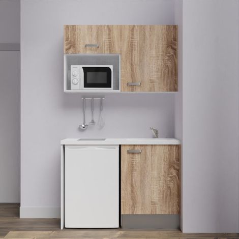 Kochnischen K07L-PT - 120 cm mit Arbeitsplatte und spüle - Holzfront - weiße Laminatplatte - Evier weiß