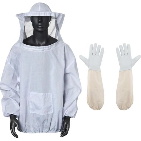 [JAMAIS UTILISÉ]Professioneller Imkeranzug mit Handschuhen, Imkeroverall, Imkerhandschuhe aus Ziegenleder, Imkeranzug, Schutzhandschuhe für Imker, Kapuzenkleidung mit Schleier