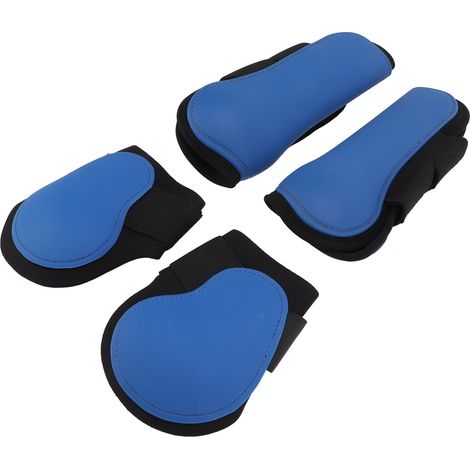 Ensemble de 4 guêtres pour chevaux en PU, protège-jambes avant et arrière avec coussinet intérieur pour la protection des tendons, bleu, taille M (1/5)