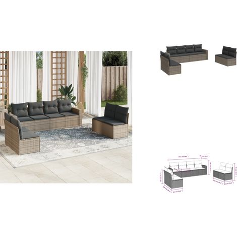 8-tlg. Garten-Sofagarnitur mit Kissen Grau Poly Rattan - Gartensortiment - Outdoor Möbel - Lounge Set - Gartenlounge - Rattan Sofa (1/3)