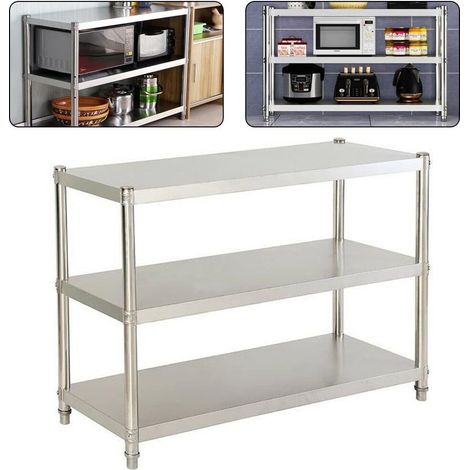 Edelstahl Küchentisch, 80 x 80 x 40 cm Arbeitstisch Küchentisch Zerlegetisch 3 Böden Edelstahltisch Gastronomie Regal, 50kg Belastung, Stabil Haushaltsregal platzsparend Küchenregallagerung (1/5)