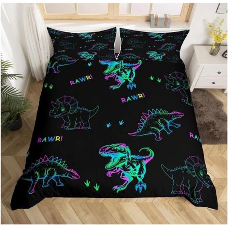 Dinosaure de Dessin Animé Housse de Couette pour Chambre d'enfant 2 Personne 220x240 cm Dinosaure Parure de Lit en Microfibre- SZP (1/3)