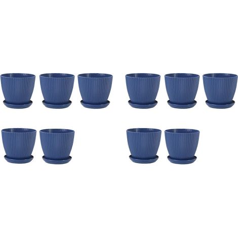 Pflanztöpfe aus Kunststoff, 10er-Pack, 15 cm Durchmesser, mit Abflusslöchern und Untersetzern, für drinnen und draußen, dunkelblau